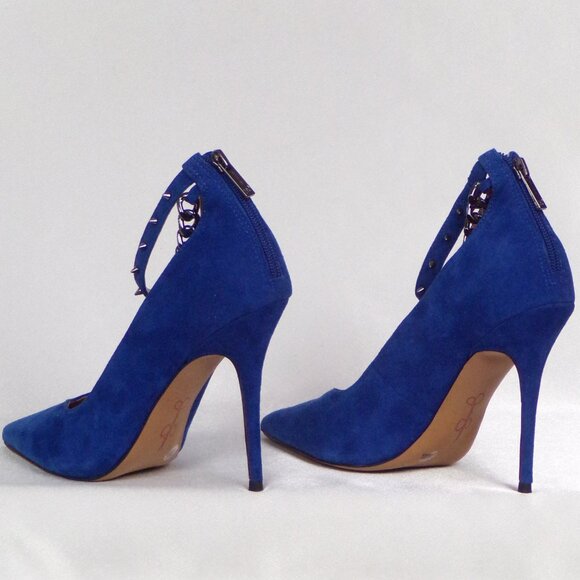 JESSICA SIMPSON 8M JS-WITNEE royal-blue suede ultra-high-heel point-toe pumps - Picture 10 of 16